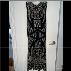 No label long black stretchy gold glitter maxi
